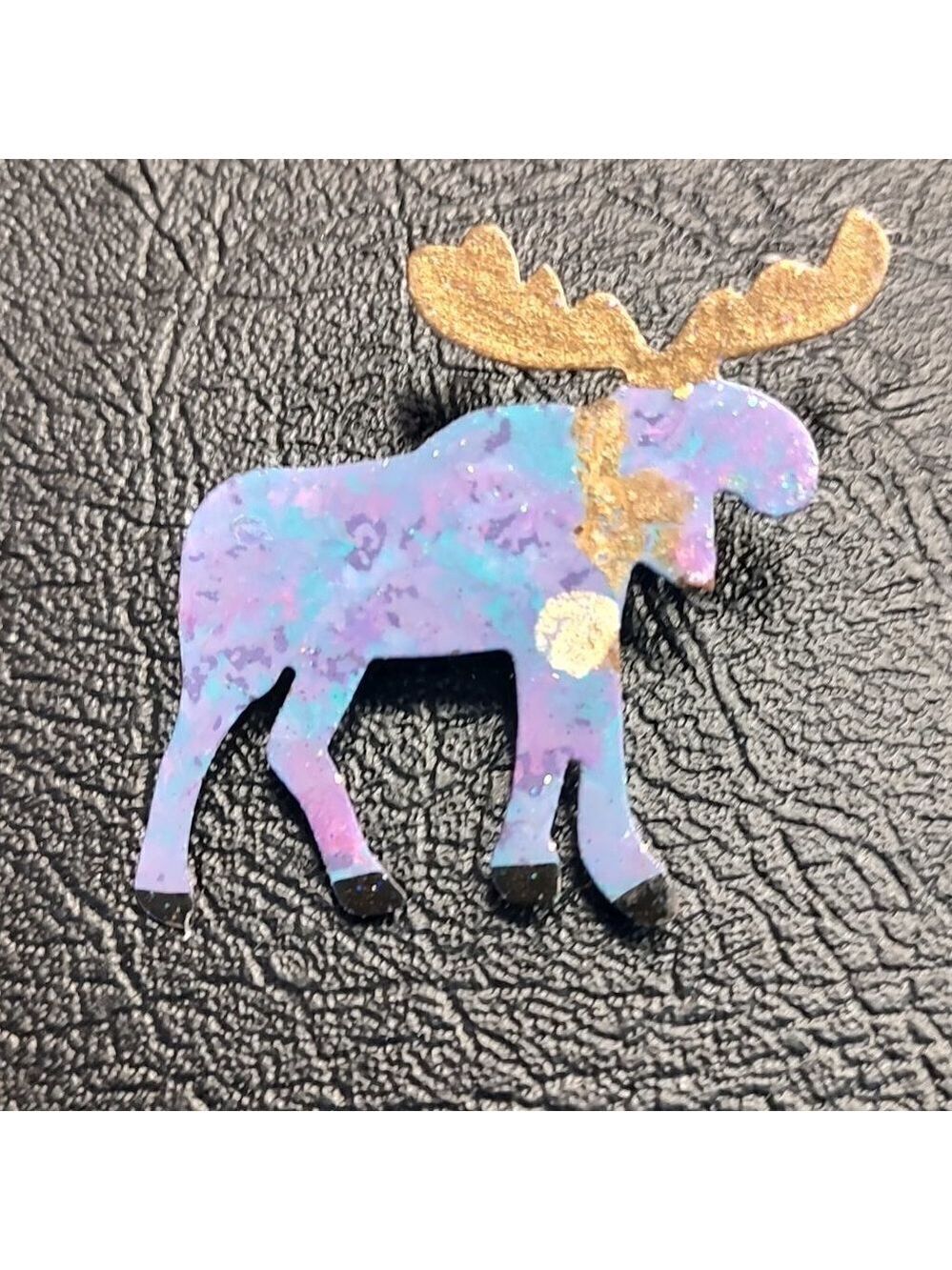 Metal Moose Brooch Pin Blue Purple